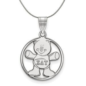 Sterling Silver Sigma Delta Tau Medium Circle Necklace - 24 Inch